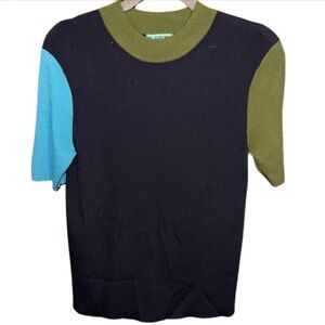 G/Fore Golf Colorblock Green Blue High Neck Short Sleeve Knit Sweater Top Small